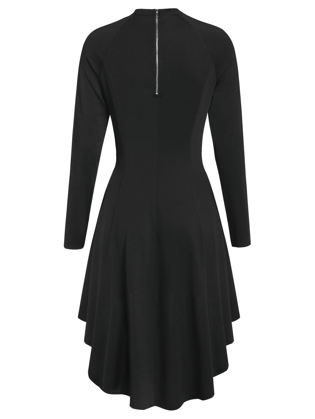 Embellished Faux Leather Insert Raglan Sleeve High Low Gothic Dress - lionhuntshop