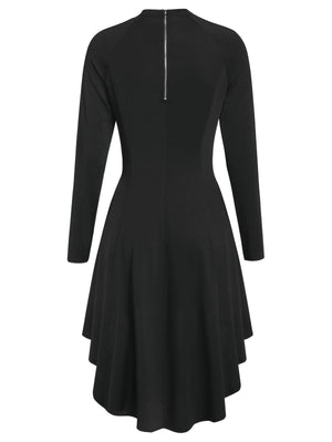 Embellished Faux Leather Insert Raglan Sleeve High Low Gothic Dress - lionhuntshop