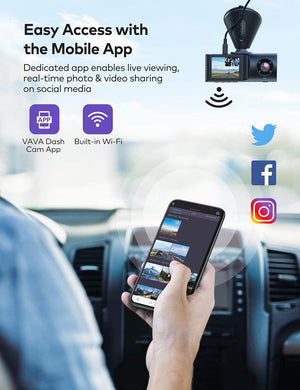 Dual Dash Cam, VAVA 2K Front and 1080P Cabin or 2.5K 30fps Single Front Car Camera, Both Sony Sensor, Infrared Night Vision, App Control & 2" LCD Display, Parking Mode, Built-in GPS for Uber & Lyft