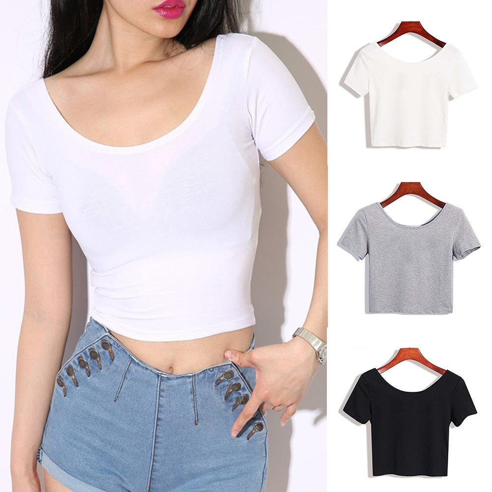 Ladies Short Sleeve O neck T-shirt Sexy Crop - lionhuntshop
