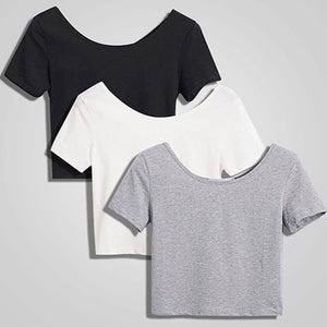 Ladies Short Sleeve O neck T-shirt Sexy Crop - lionhuntshop