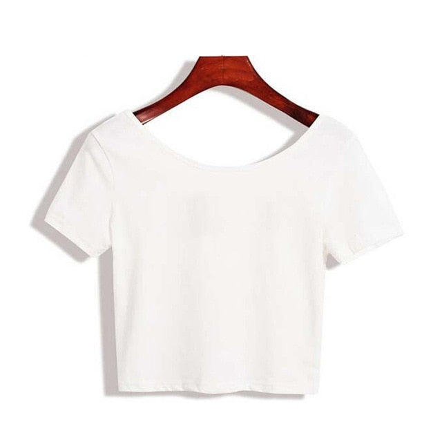 Ladies Short Sleeve O neck T-shirt Sexy Crop - lionhuntshop
