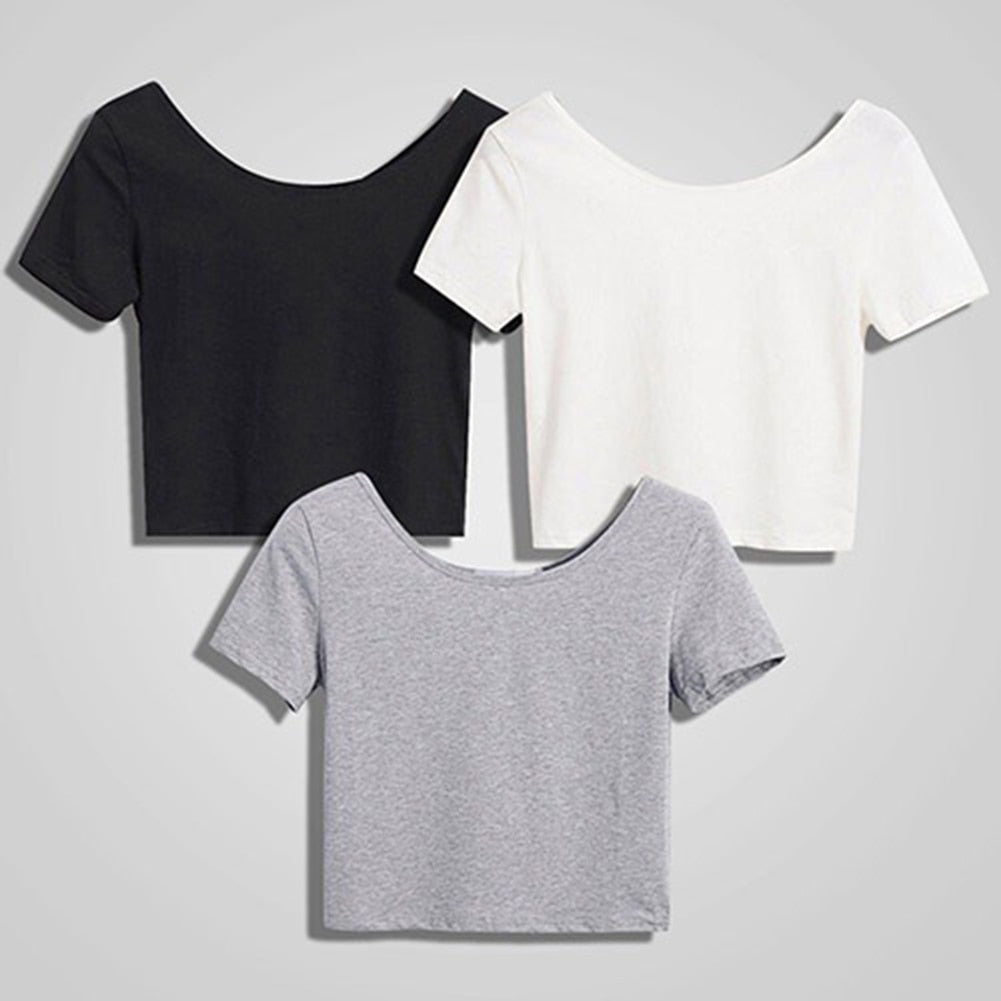 Ladies Short Sleeve O neck T-shirt Sexy Crop - lionhuntshop