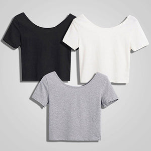Ladies Short Sleeve O neck T-shirt Sexy Crop - lionhuntshop