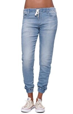 Women Solid Drawstring Straight Jeans Pants - lionhuntshop