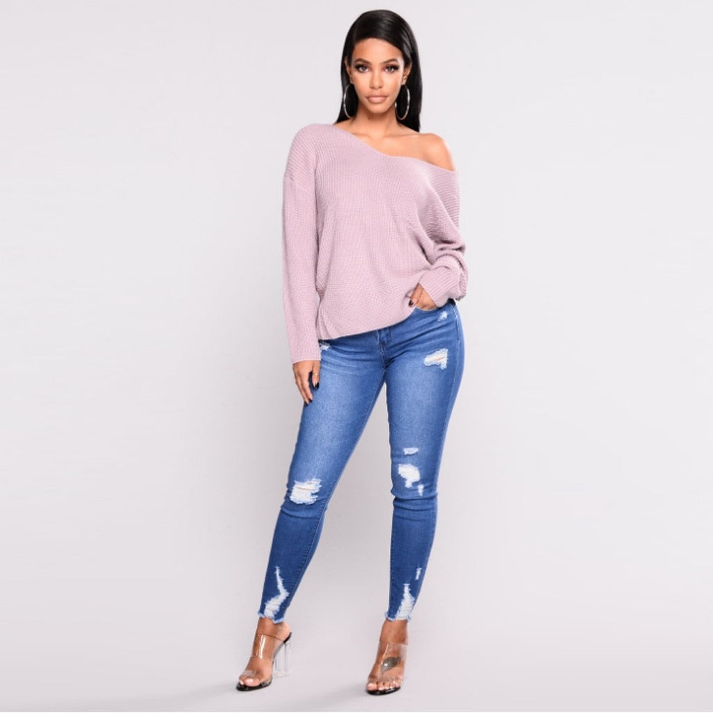 Women High Waist New Blue Pencil Pants - lionhuntshop