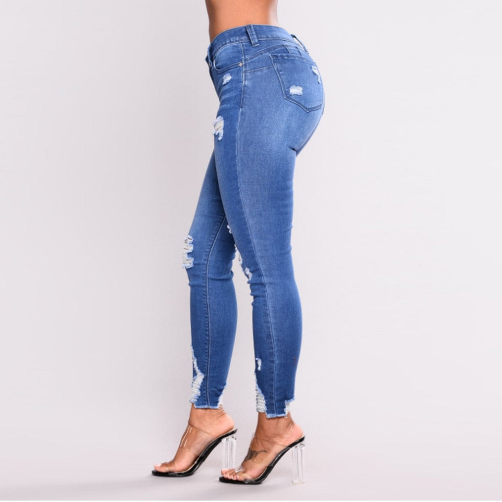 Women High Waist New Blue Pencil Pants - lionhuntshop