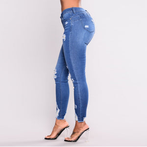Women High Waist New Blue Pencil Pants - lionhuntshop