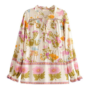 Boho Shirt Top Women Long Sleeve Floral Plus Size - lionhuntshop